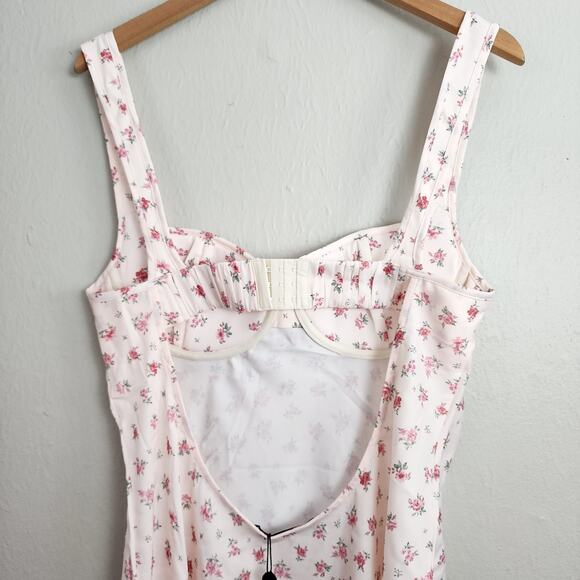 NEW Rumored Loverboy Pink Ditsy Floral Candied Carnation Satin Mini Dress Large - Picture 9 of 12